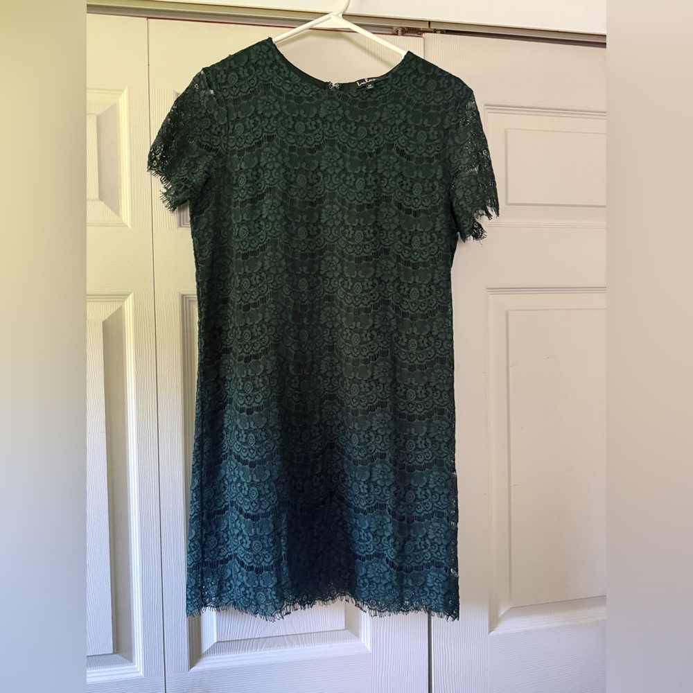 Lulu's Dark Green Lace Mini Dress